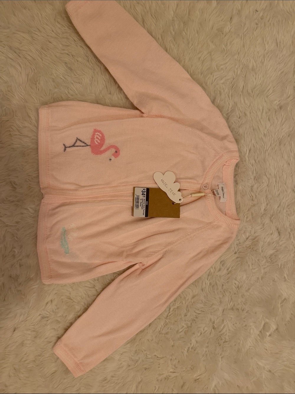 Pink Baby Cardigan with Flamingo - Angel Dear - NWT